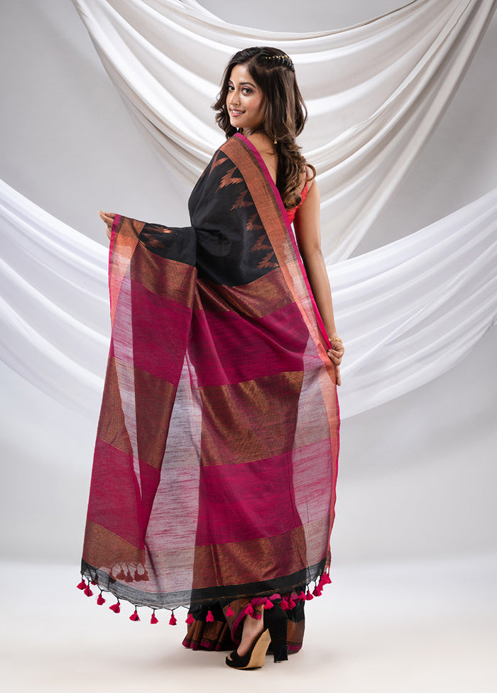 Black Pure Cotton Saree With Blouse Piece - Indian Silk House Agencies