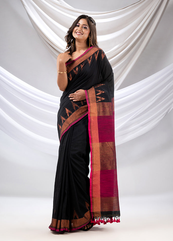 Black Pure Cotton Saree With Blouse Piece - Indian Silk House Agencies