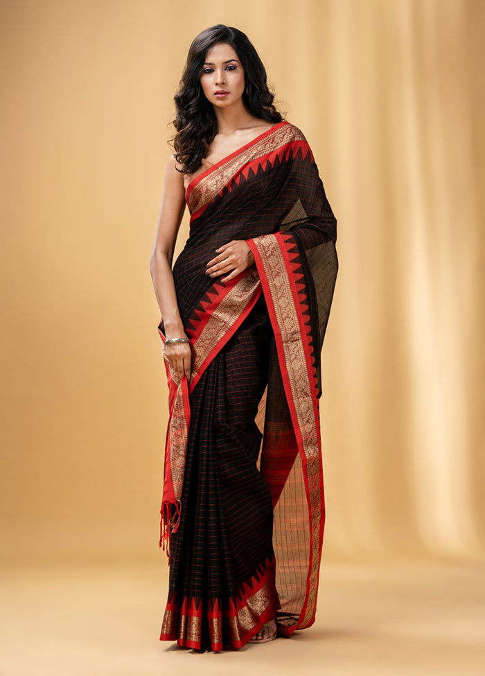 Black Pure Cotton Saree With Blouse Piece - Indian Silk House Agencies