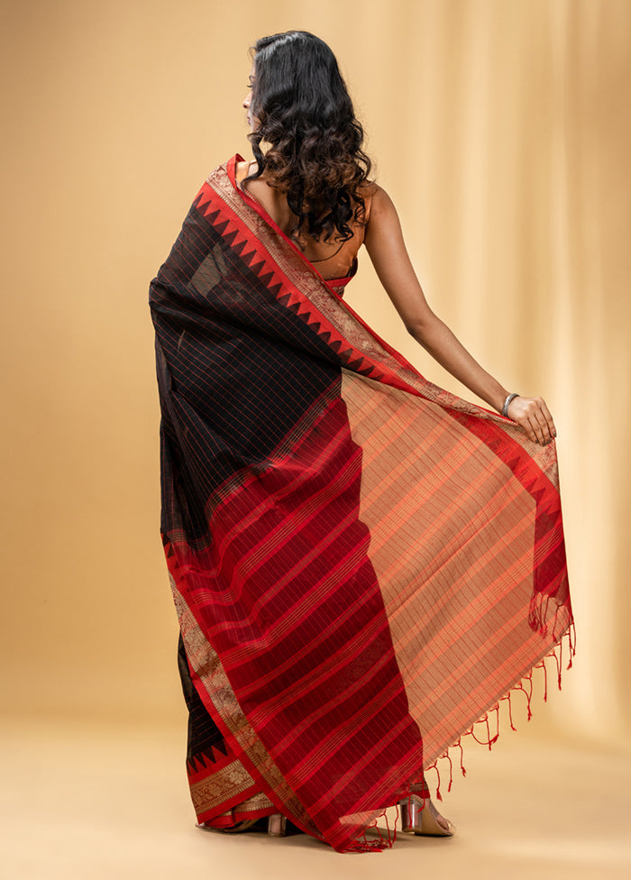 Black Pure Cotton Saree With Blouse Piece - Indian Silk House Agencies