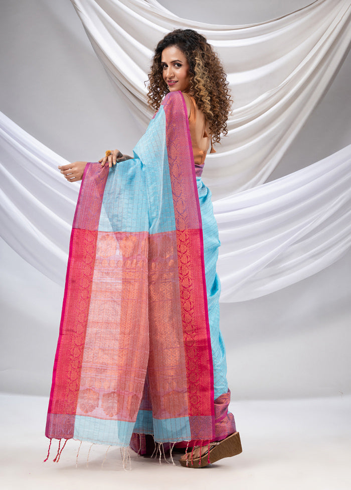 Sky Blue Spun Silk Saree With Blouse Piece - Indian Silk House Agencies