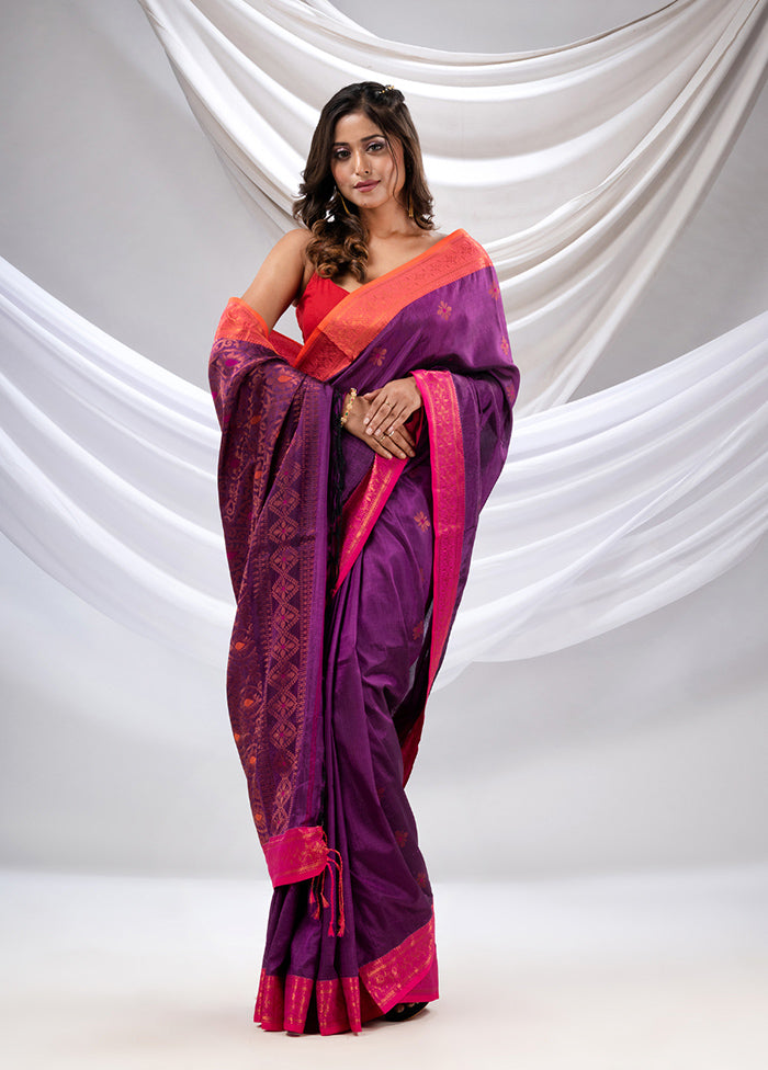 Purple Spun Silk Saree With Blouse Piece - Indian Silk House Agencies