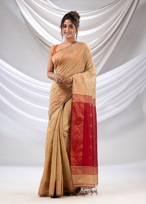 Beige Cotton Saree With Blouse Piece - Indian Silk House Agencies