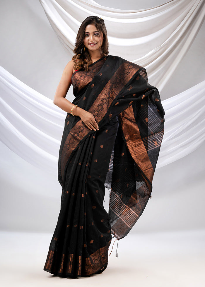 Black Cotton Saree With Blouse Piece - Indian Silk House Agencies