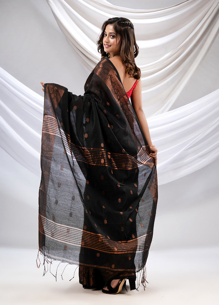 Black Cotton Saree With Blouse Piece - Indian Silk House Agencies