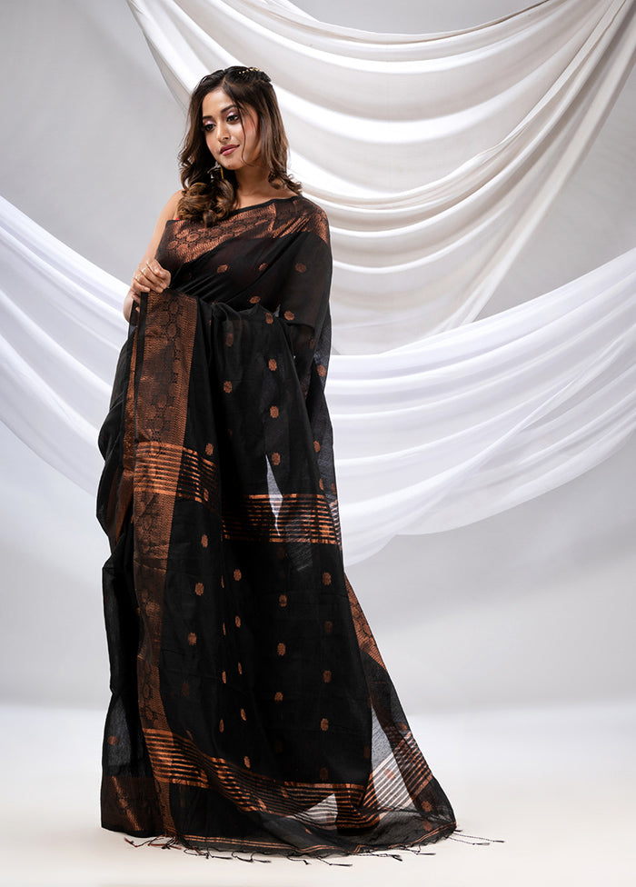 Black Cotton Saree With Blouse Piece - Indian Silk House Agencies