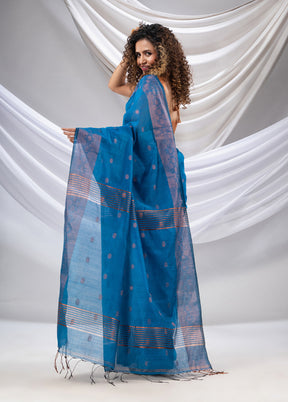 Blue Cotton Saree With Blouse Piece - Indian Silk House Agencies