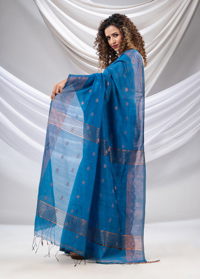 Blue Cotton Saree With Blouse Piece - Indian Silk House Agencies