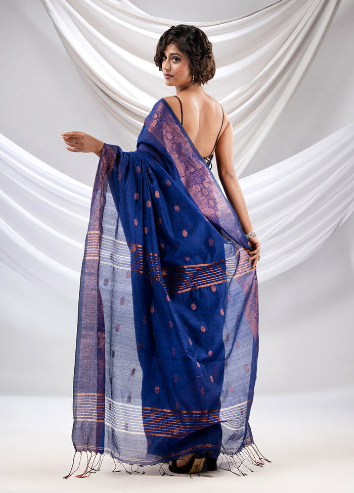 Royal Blue Cotton Saree With Blouse Piece - Indian Silk House Agencies