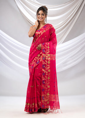 Hot Pink Cotton Saree With Blouse Piece - Indian Silk House Agencies