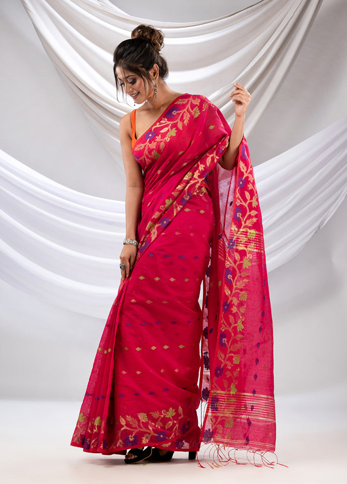 Hot Pink Cotton Saree With Blouse Piece - Indian Silk House Agencies