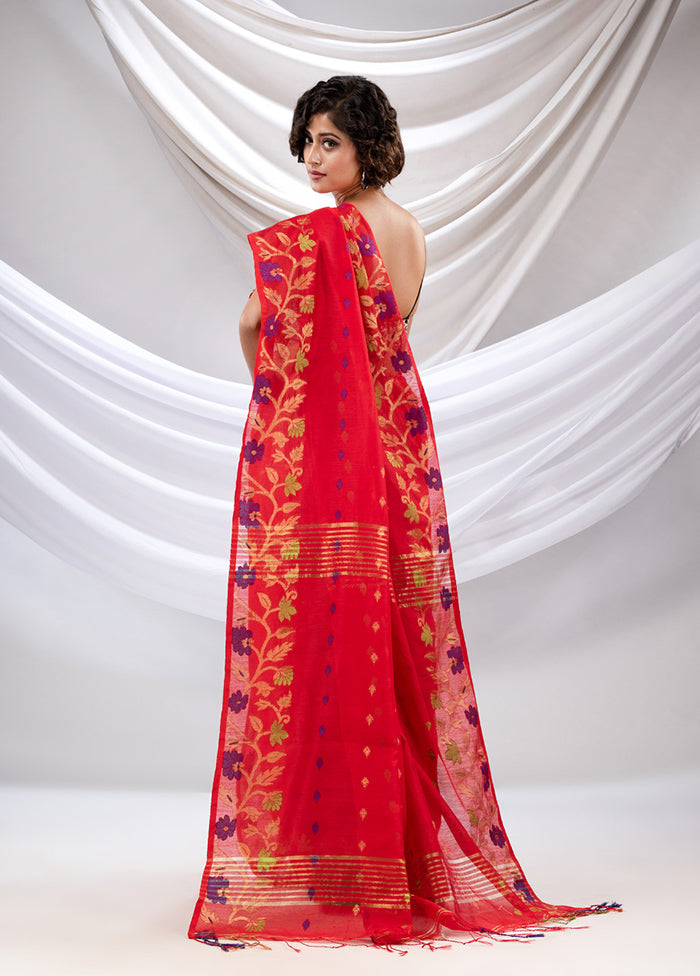 Red Cotton Saree With Blouse Piece - Indian Silk House Agencies