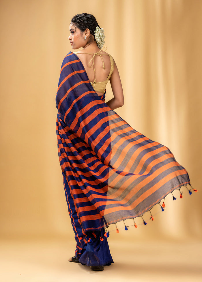 Blue Cotton Saree With Blouse Piece - Indian Silk House Agencies