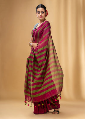 Fuchsia Cotton Saree With Blouse Piece - Indian Silk House Agencies