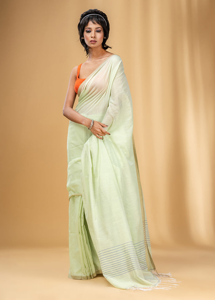 Light Green Cotton Saree With Blouse Piece - Indian Silk House Agencies