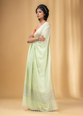 Light Green Cotton Saree With Blouse Piece - Indian Silk House Agencies