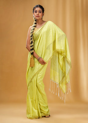 Lime Green Cotton Saree With Blouse Piece - Indian Silk House Agencies