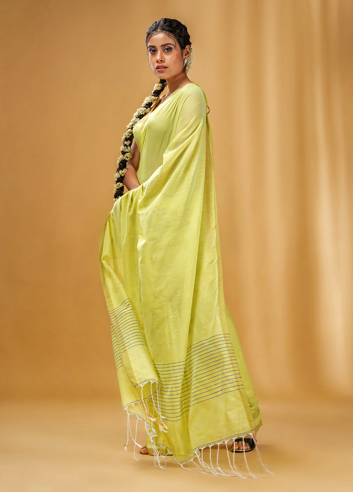 Lime Green Cotton Saree With Blouse Piece - Indian Silk House Agencies