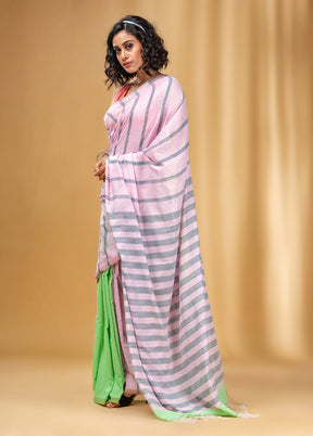 Baby Pink Cotton Saree With Blouse Piece - Indian Silk House Agencies