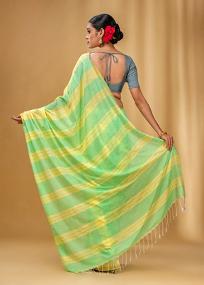 Light Green Cotton Saree With Blouse Piece - Indian Silk House Agencies