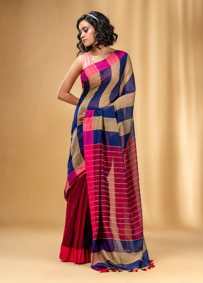 Blue Cotton Saree With Blouse Piece - Indian Silk House Agencies