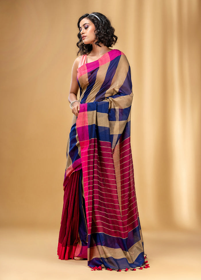 Blue Cotton Saree With Blouse Piece - Indian Silk House Agencies