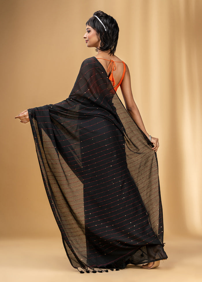 Black Cotton Saree With Blouse Piece - Indian Silk House Agencies