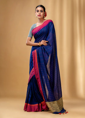 Blue Cotton Saree With Blouse Piece - Indian Silk House Agencies