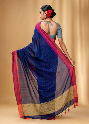 Blue Cotton Saree With Blouse Piece - Indian Silk House Agencies