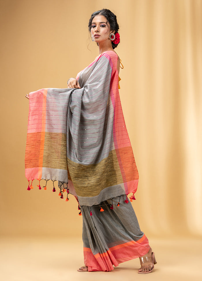 Grey Cotton Saree With Blouse Piece - Indian Silk House Agencies