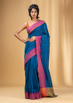 Blue Cotton Saree With Blouse Piece - Indian Silk House Agencies