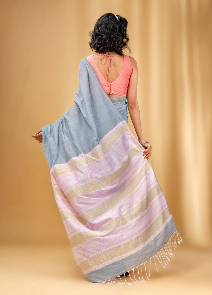 Grey Cotton Saree With Blouse Piece - Indian Silk House Agencies