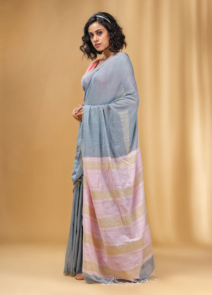 Grey Cotton Saree With Blouse Piece - Indian Silk House Agencies