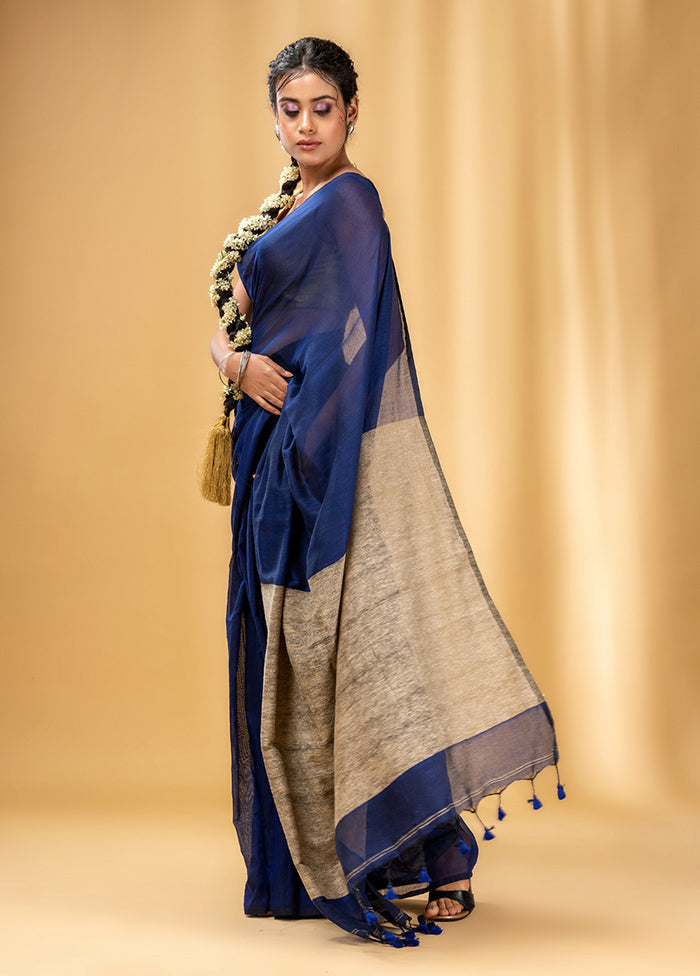 Blue Cotton Saree With Blouse Piece - Indian Silk House Agencies