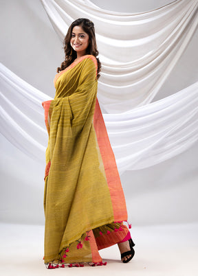 Mustard Cotton Saree With Blouse Piece - Indian Silk House Agencies