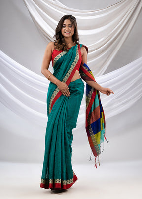 Teal Dupion Pure Silk Saree With Blouse Piece - Indian Silk House Agencies