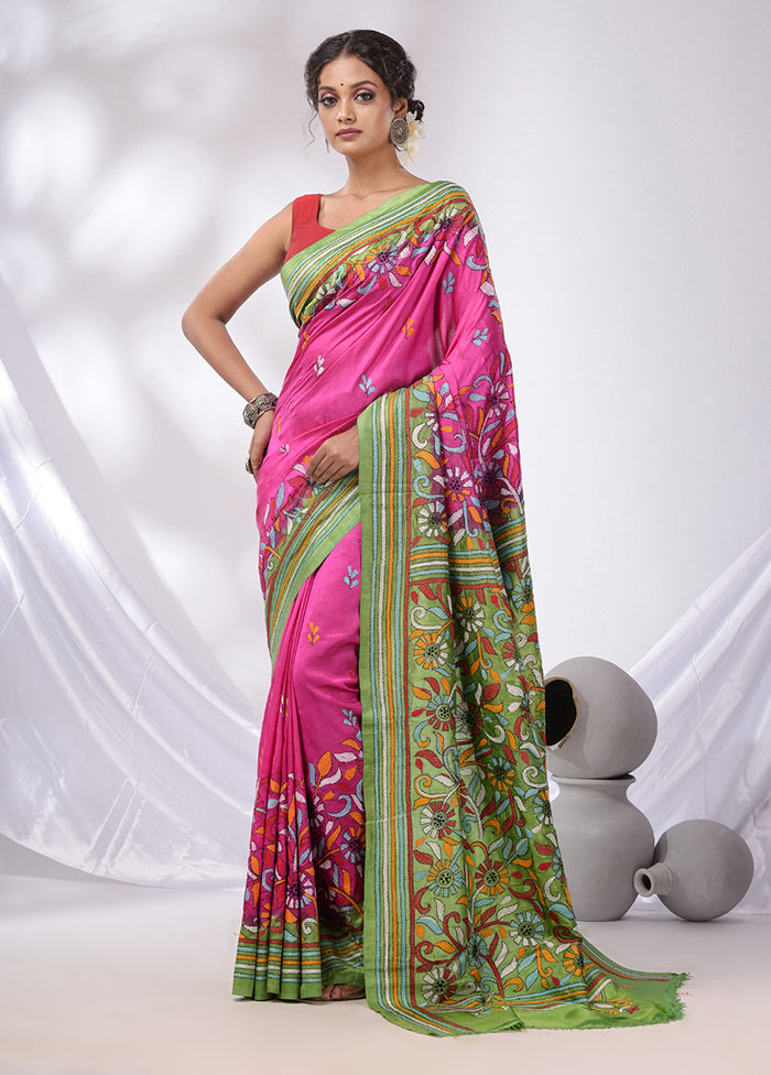 Magenta Spun Pure Silk Saree With Blouse Piece - Indian Silk House Agencies