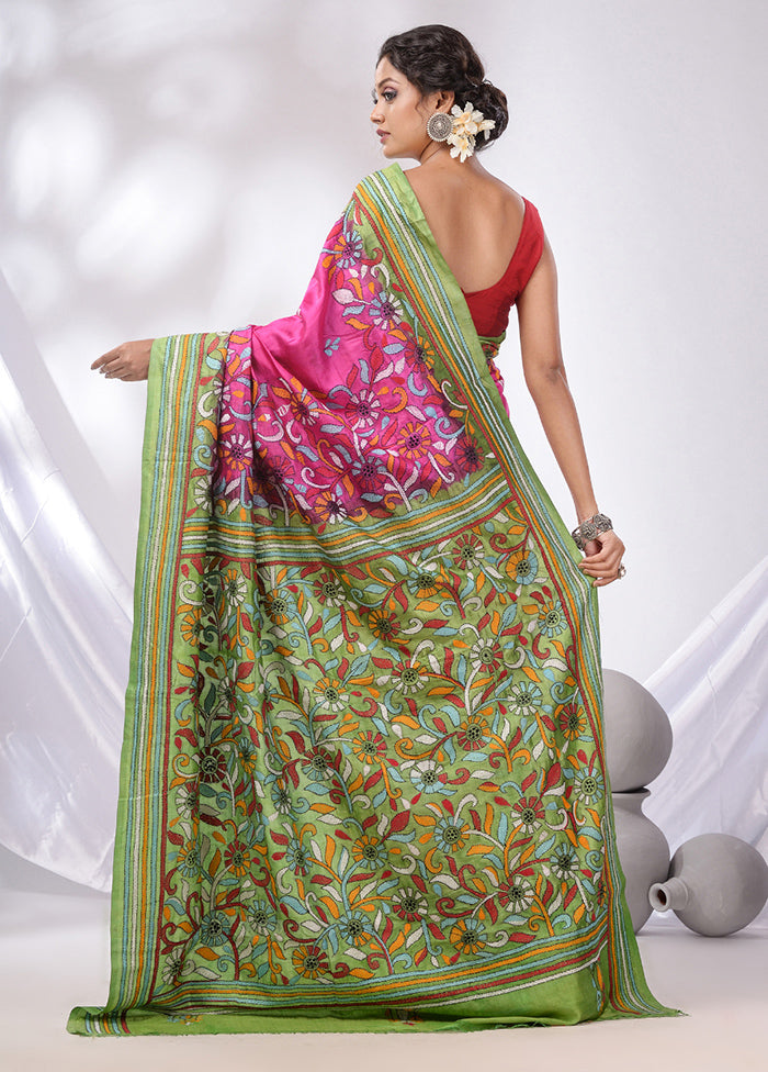 Magenta Spun Pure Silk Saree With Blouse Piece - Indian Silk House Agencies