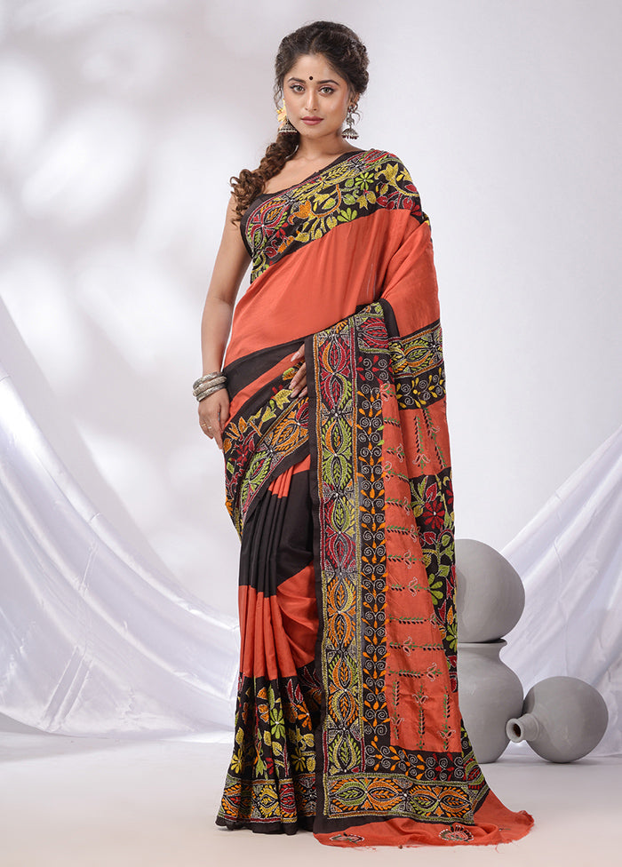 Orange Spun Pure Silk Saree With Blouse Piece - Indian Silk House Agencies
