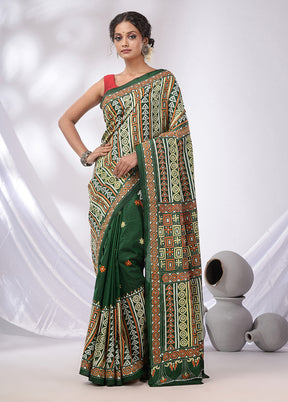 Green Spun Pure Silk Saree With Blouse Piece - Indian Silk House Agencies