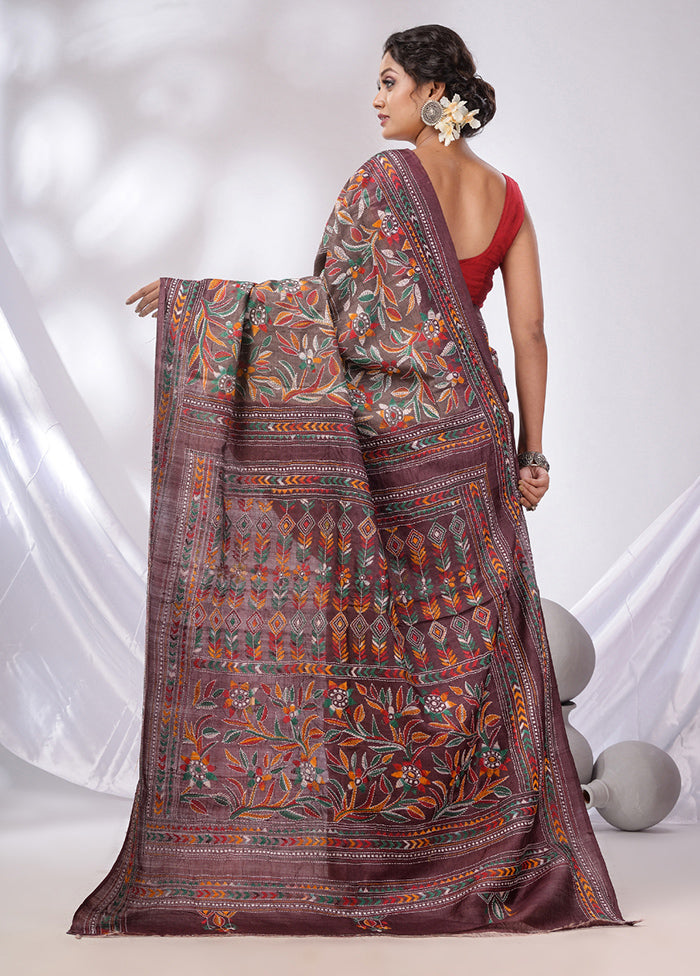 Beige Spun Pure Silk Saree With Blouse Piece - Indian Silk House Agencies
