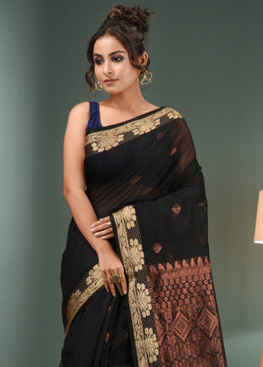 Black Cotton Saree With Blouse Piece - Indian Silk House Agencies