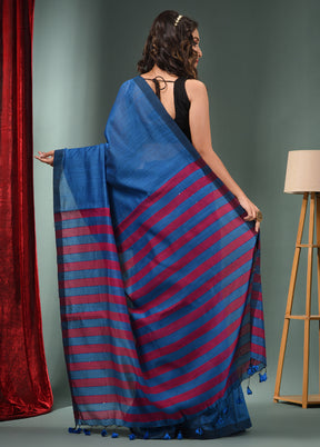 Blue Cotton Saree With Blouse Piece - Indian Silk House Agencies