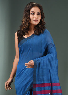 Blue Cotton Saree With Blouse Piece - Indian Silk House Agencies