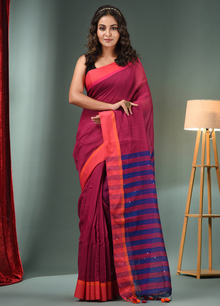 Magenta Cotton Saree With Blouse Piece - Indian Silk House Agencies