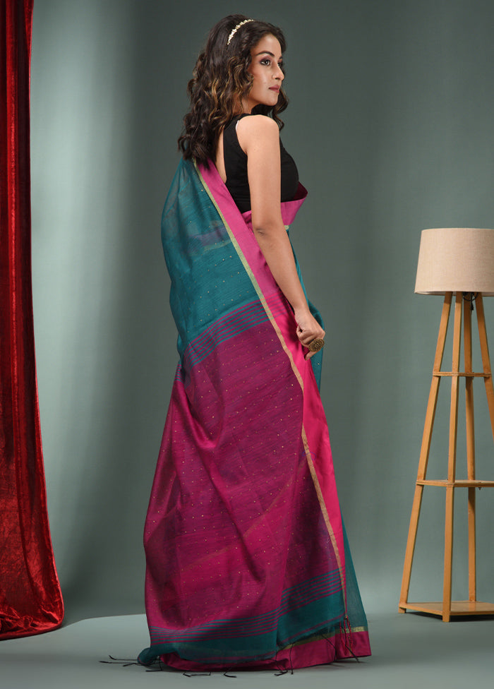 Teal Green Cotton Saree With Blouse Piece - Indian Silk House Agencies