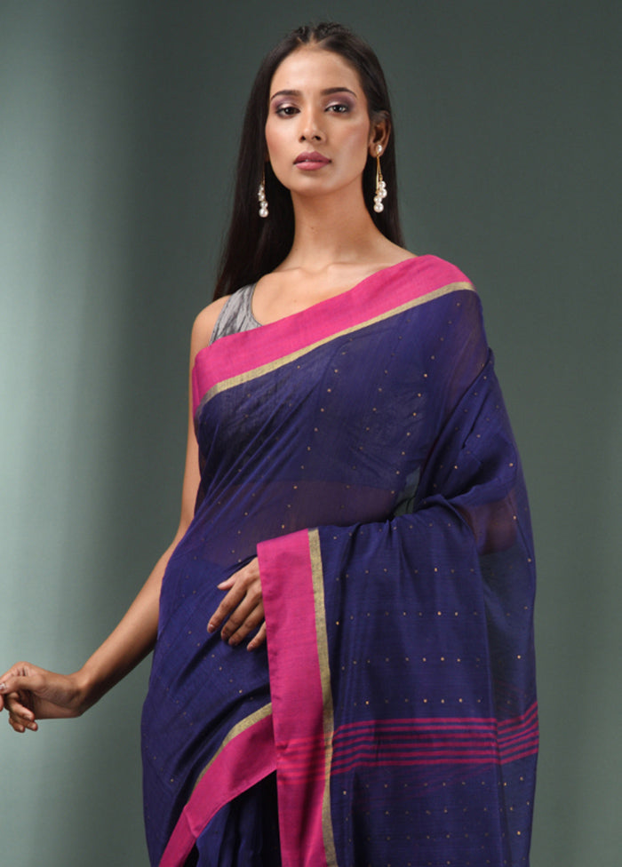 Blue Cotton Saree With Blouse Piece - Indian Silk House Agencies