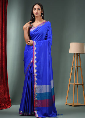 Blue Dupion Silk Saree With Blouse Piece - Indian Silk House Agencies