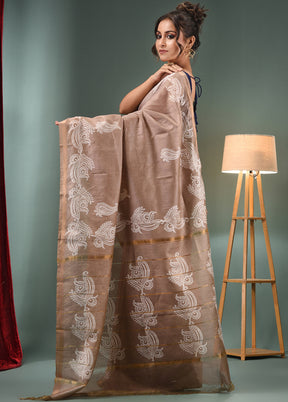 Beige Dupion Silk Saree With Blouse Piece - Indian Silk House Agencies