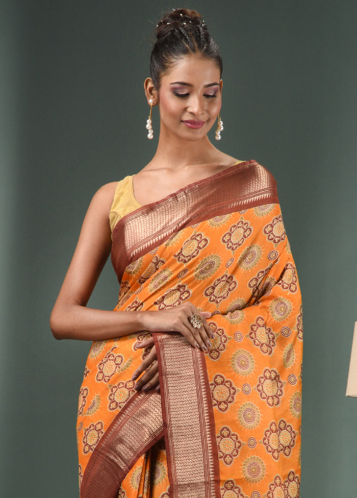 Yellow Dupion Silk Saree With Blouse Piece - Indian Silk House Agencies